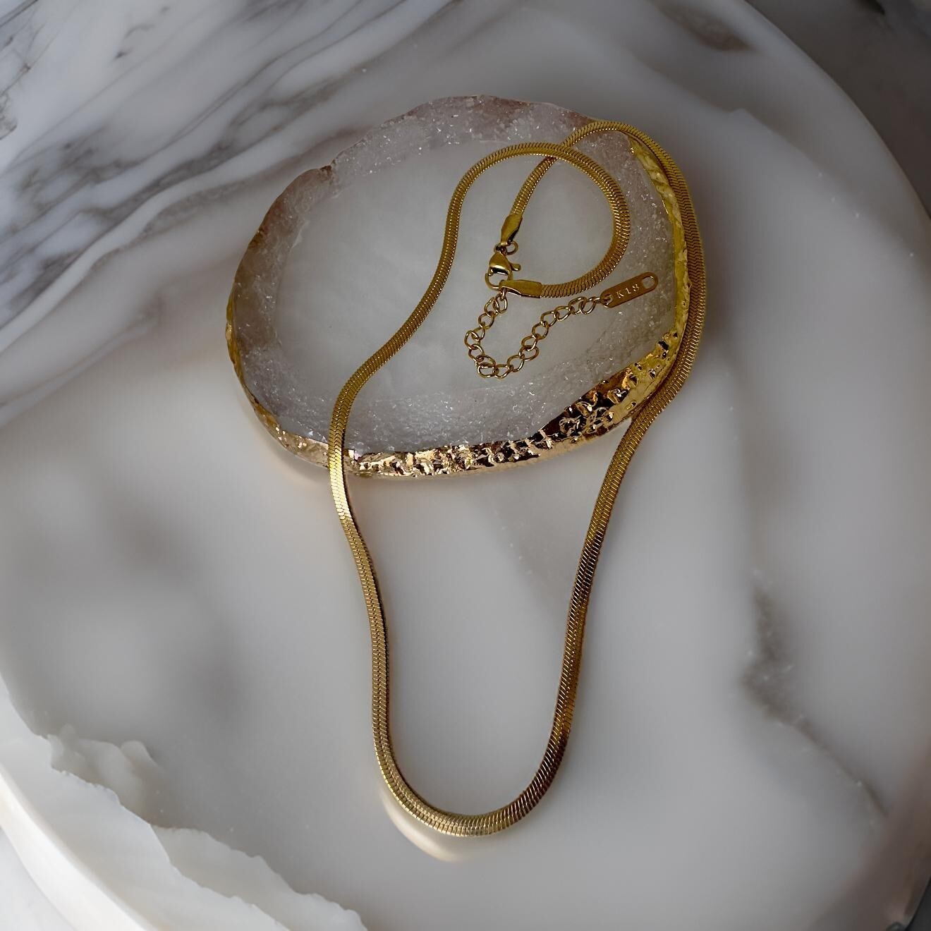 Woman 18K Gold Plated Snake Herringbone choker Chain Waterproof Necklace