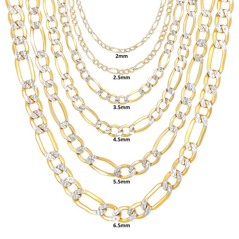 Real 14K Yellow Gold Diamond Cut Figaro Chain Necklace for Men & Women