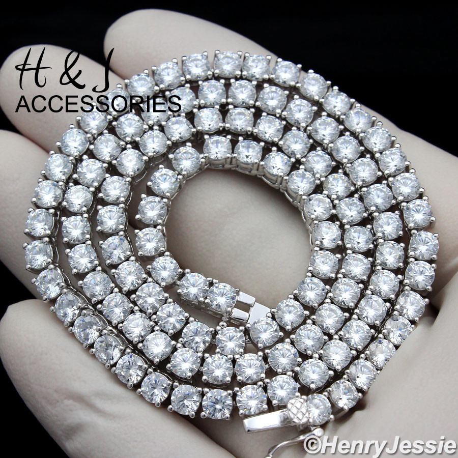 16″-30″MEN 14K WHITE GOLD PLATED 4MM BLING CZ 1 ROW TENNIS CHAIN NECKLACE*BN2