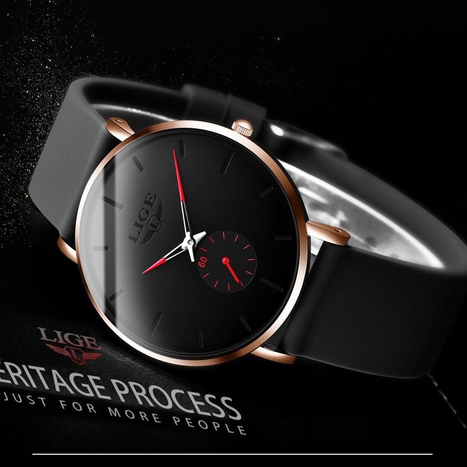 LIGE Men Watch Ultra-thin Quartz Analog 3ATM Waterproof Casual Ladies Wristwatch