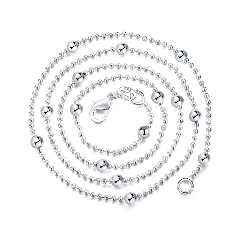 925 Sterling Silver Sweater Bead Chain Women Necklace Fine Jewelry 16-24 Inches