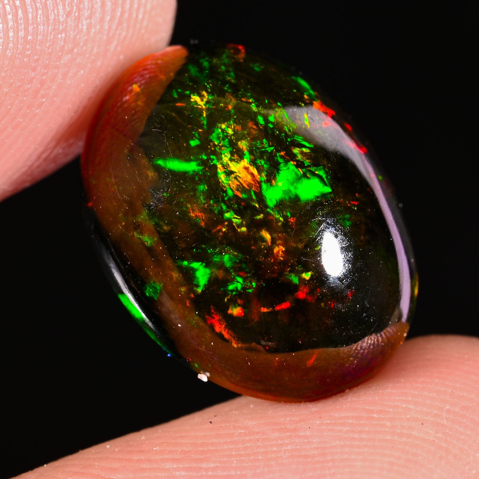 5.55 Ct Natural Ethiopian Multi Fire Black Opal Cabs Loose Gemstone 15x11x7 MM