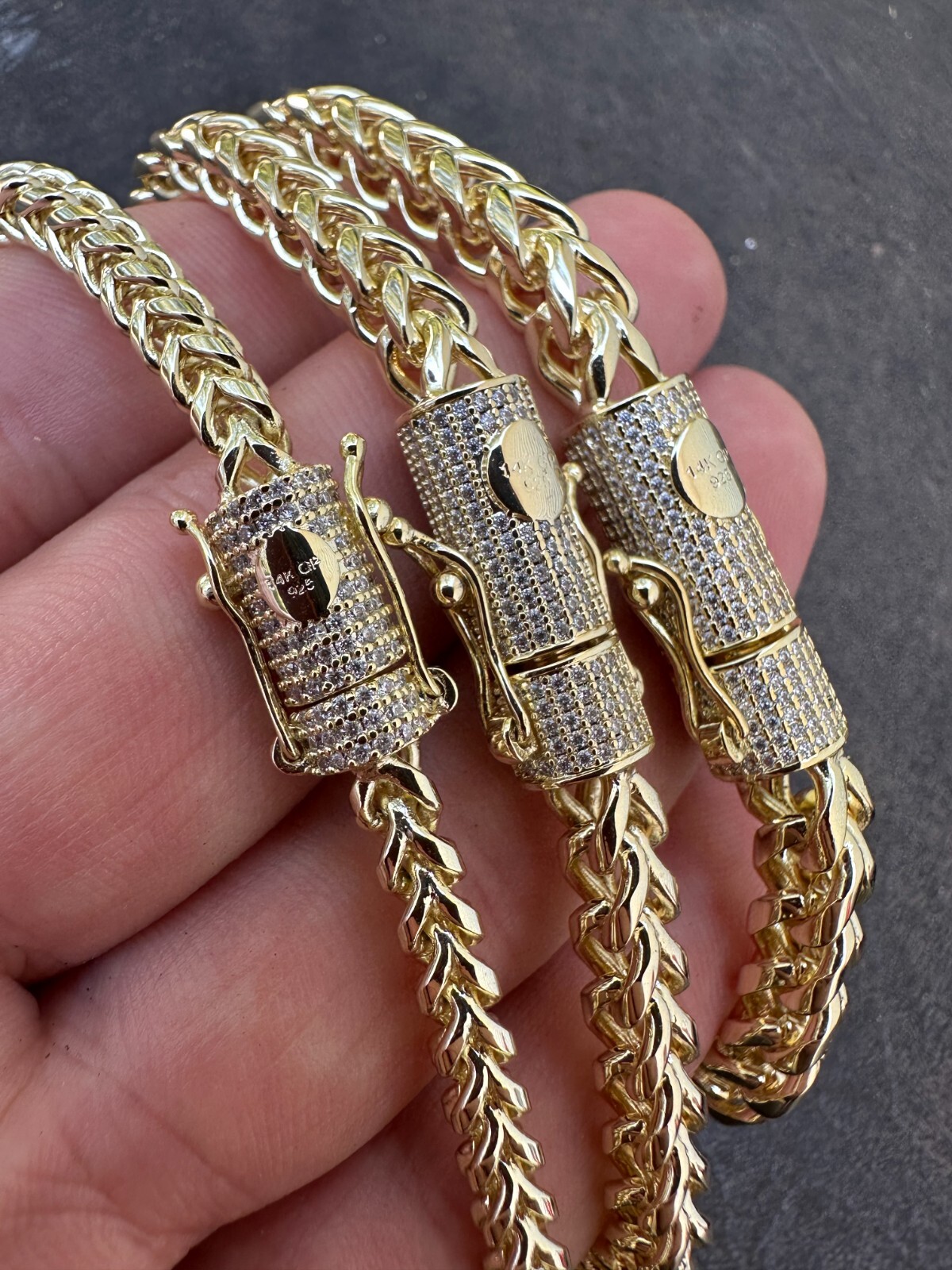 Iced MOISSANITE Clasp 14k Gold Plate Stainless Steel Franco Chain Necklace 4-6mm