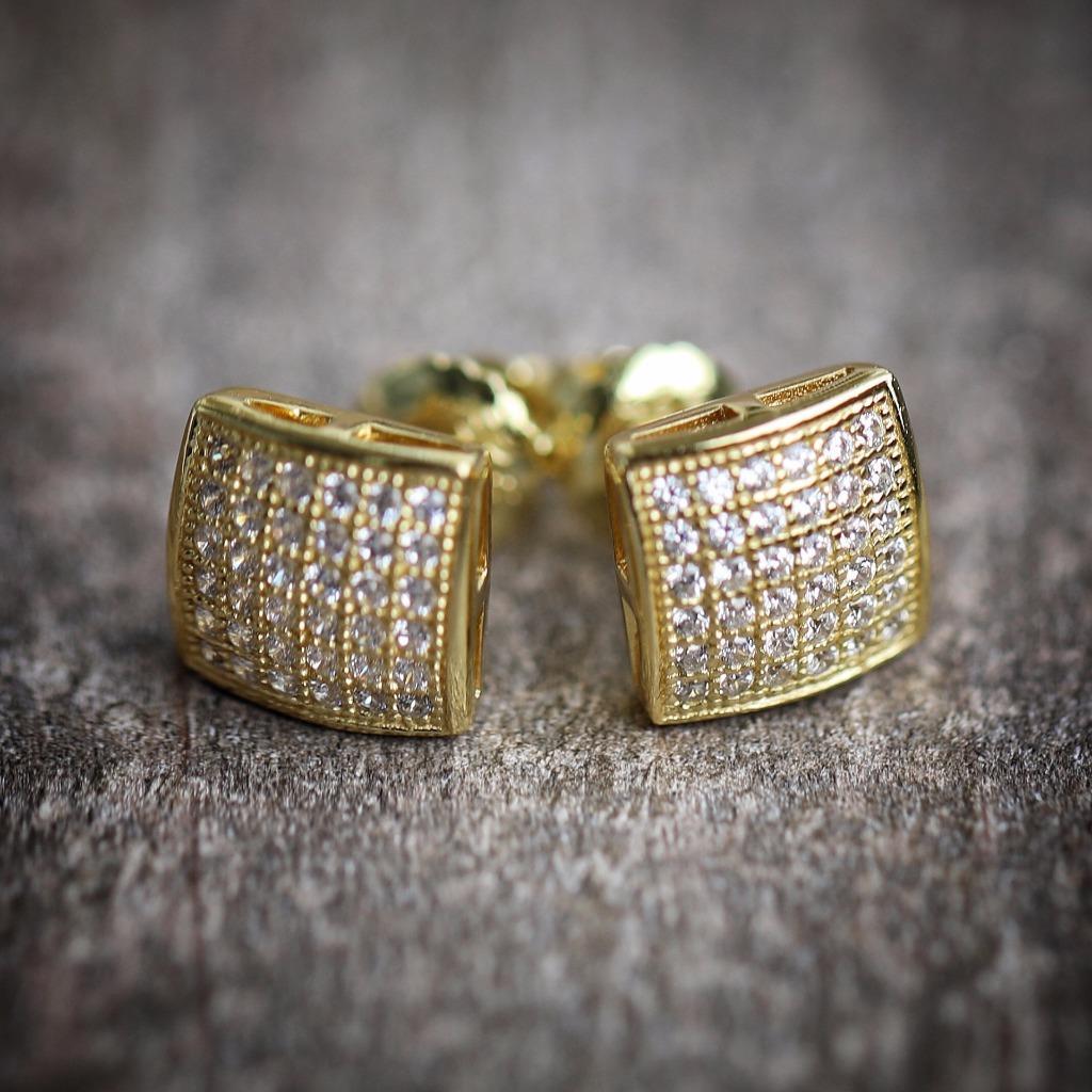 Men’s Gold Plated 925 Sterling Silver Hip Hop Cz Stud Earrings