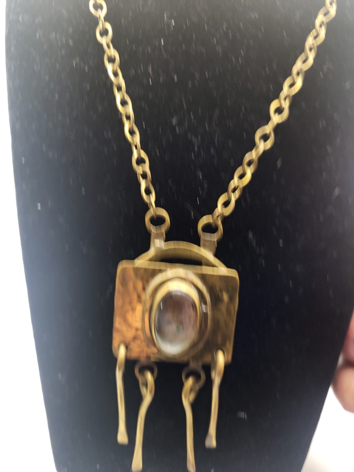 Rafael Canada Signed Gold Tone Clear Glass Brutalist Statement Pendant Necklace