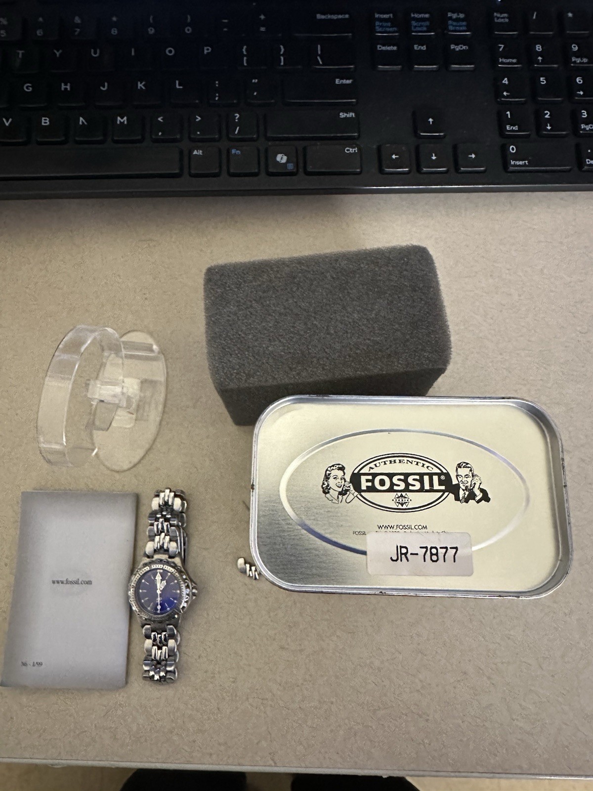USED Fossil Blue AM-3099 Ladies Watch – Blue Dial, Stainless Steel, Box & Manual