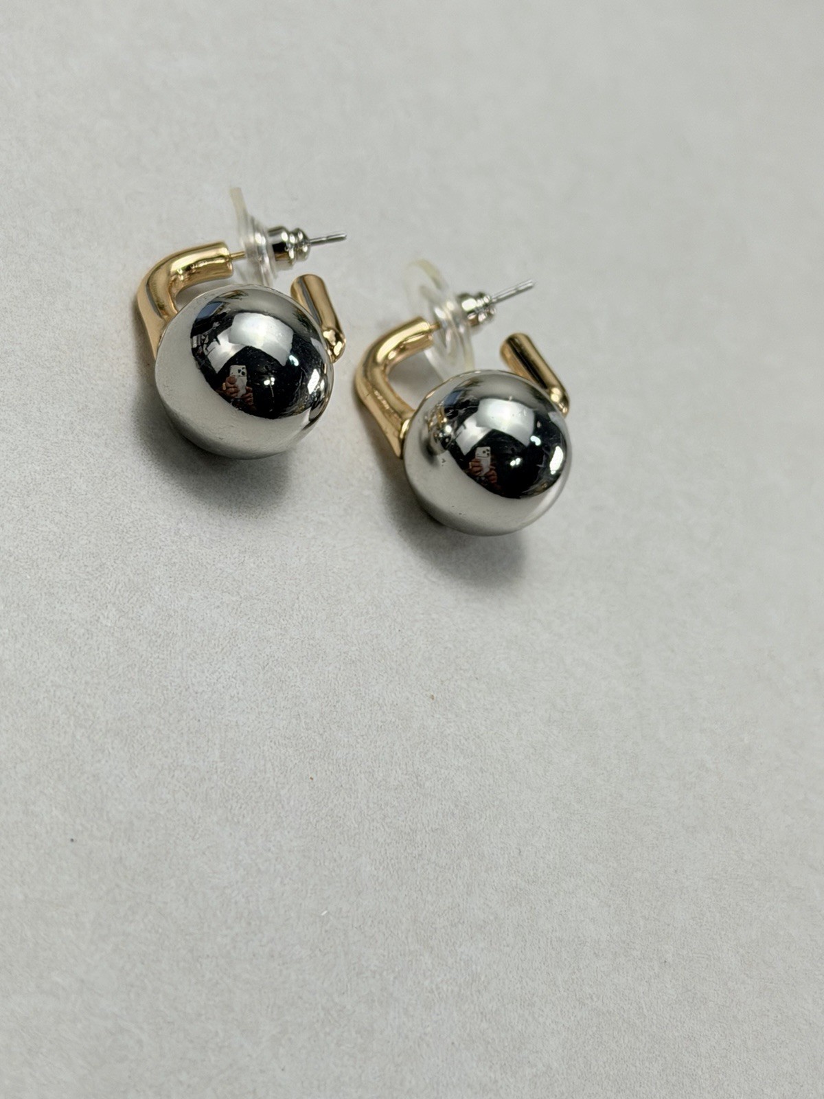 Zara Two Tone Sphere Drop Earrings Gold Silver Modern Minimal NWOT
