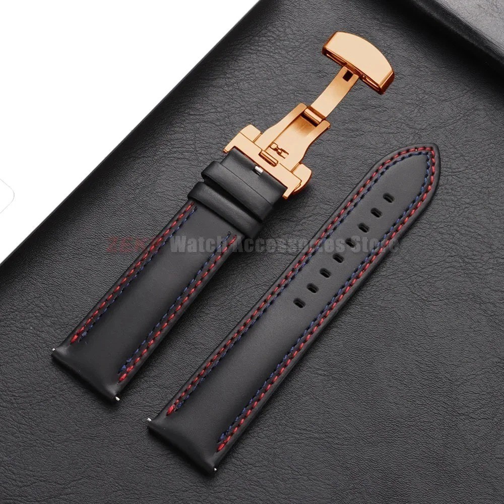 Genuine Calfskin Leather Watch Band 18mm 20mm 22mm 24mm Butterfly Buckle Strap