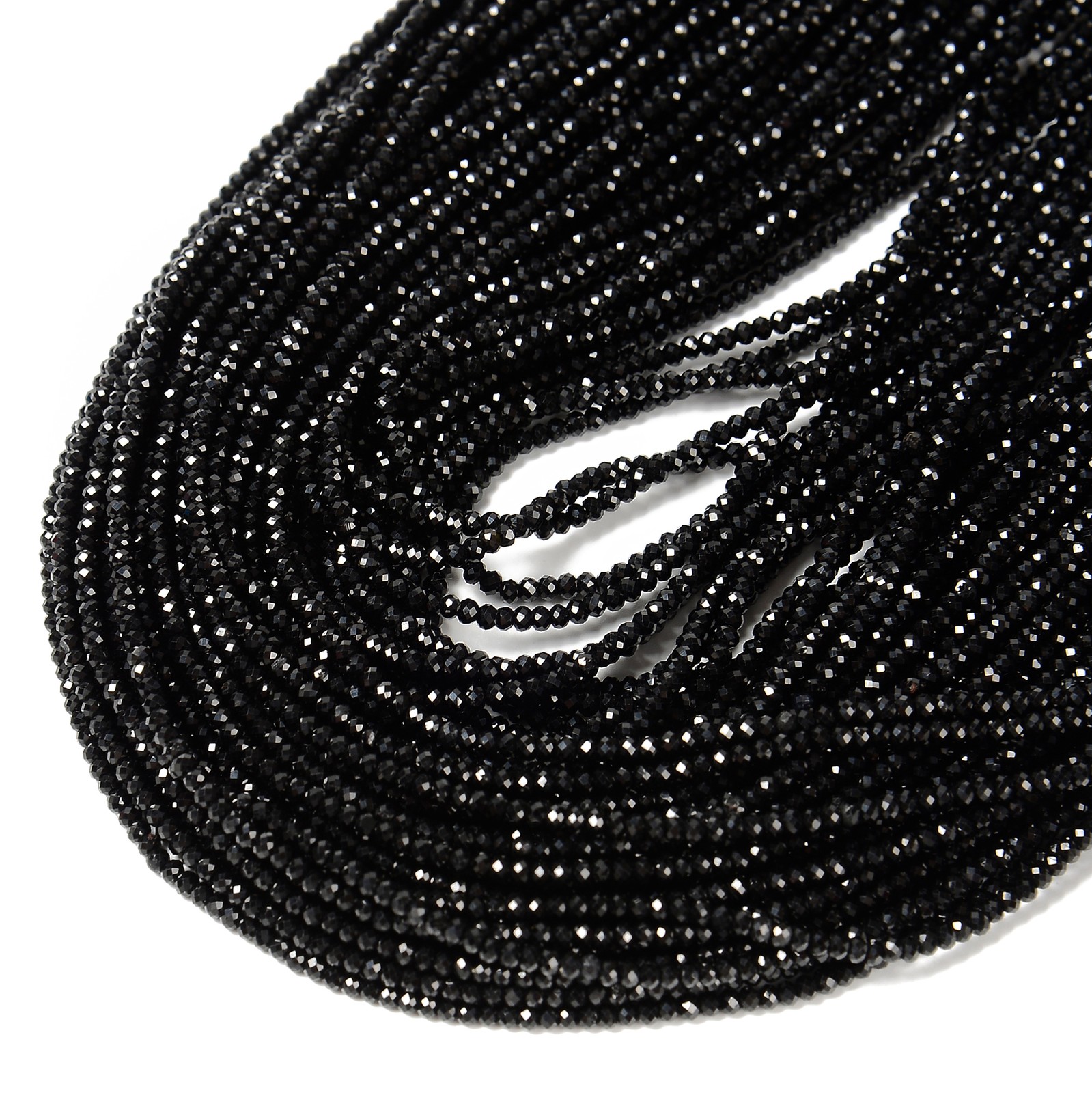 Natural Black Tourmaline Faceted Rondelle Beads Size 1.5x2mm 15.5” Strand