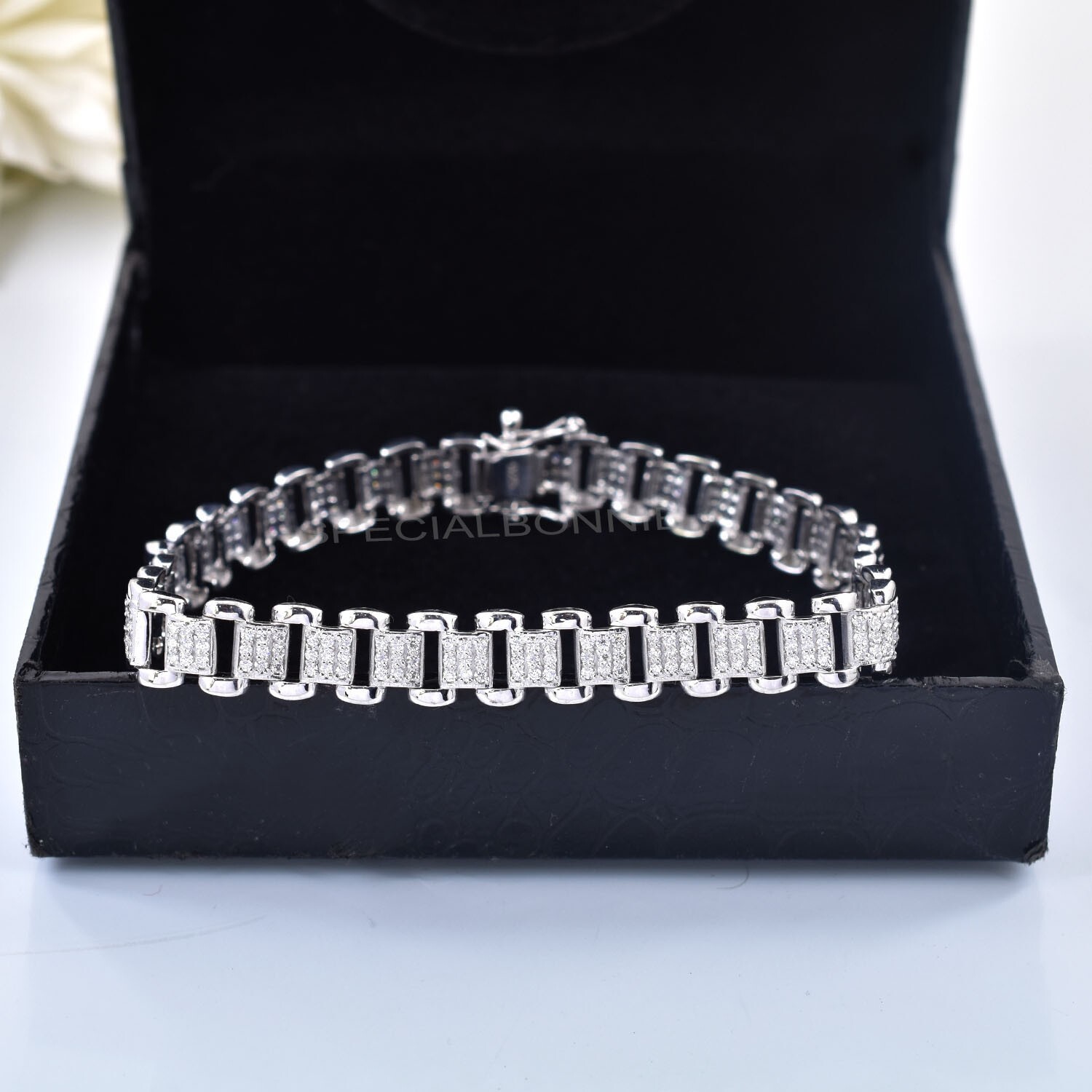 Certified 3Ct Diamonds Men’s Link Bracelet in 925 Silver, Great luster & Sparkle