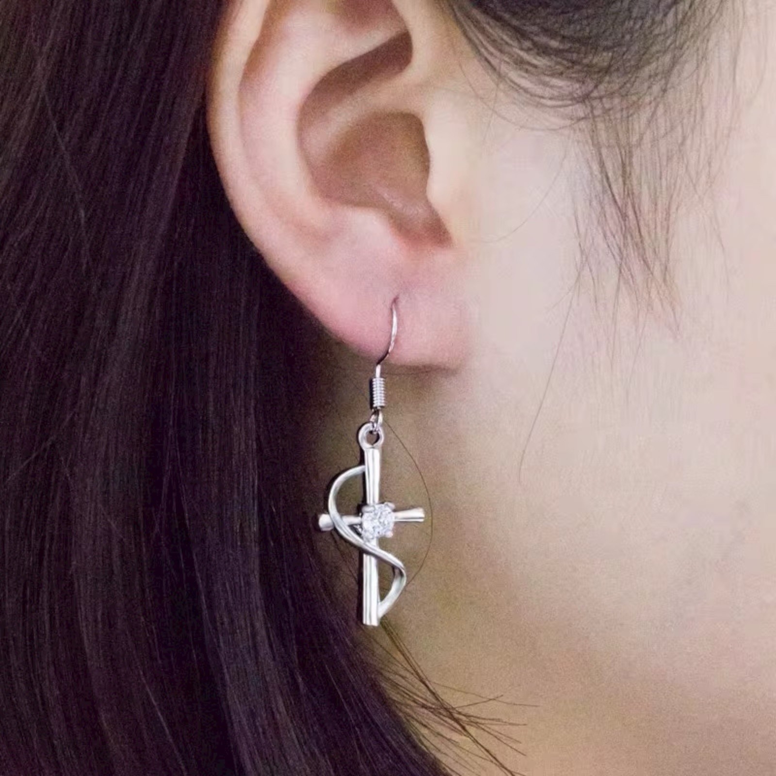 Fashion Drop Earrings Silver Plated Cubic Zirconia Jewelry Pair Lab-Created A27