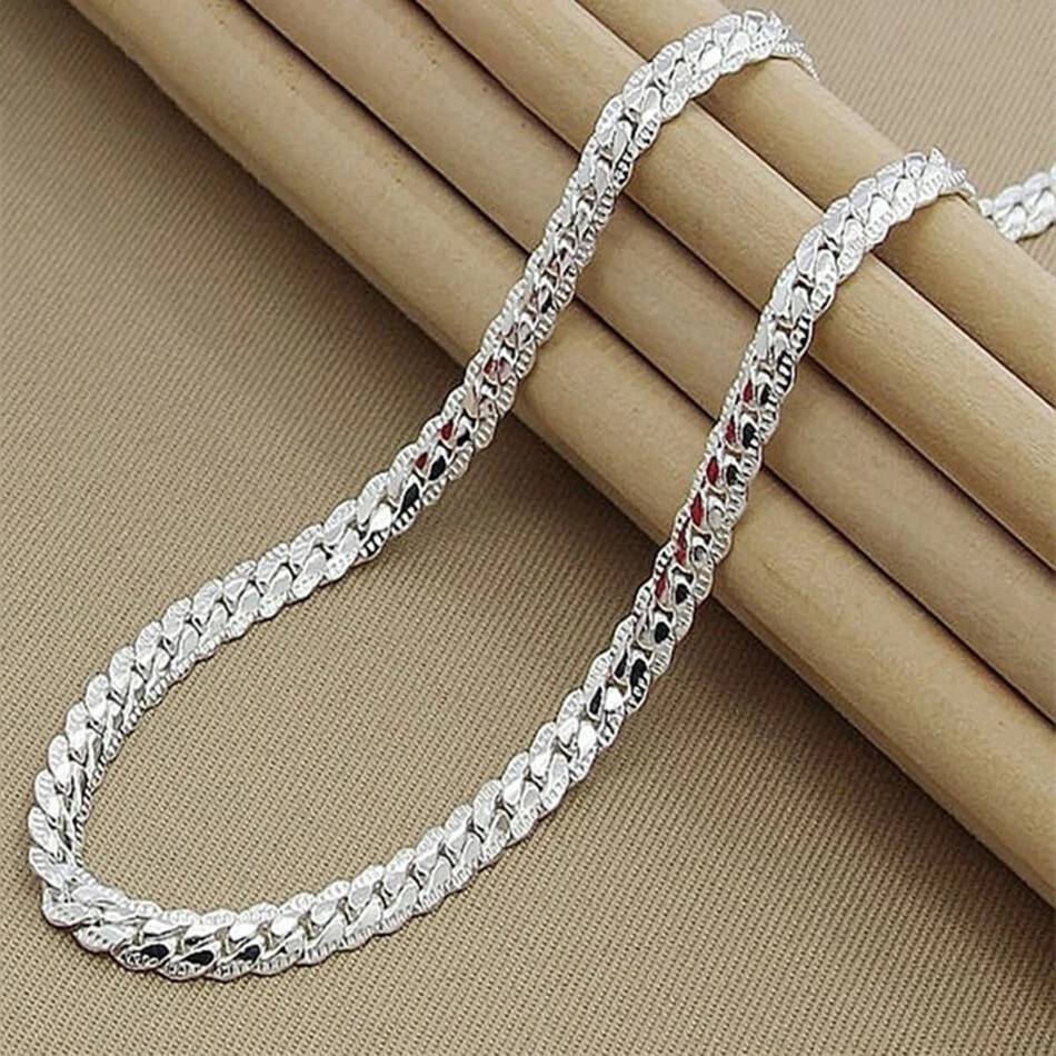 Collar de Plata 925 Collar de Cadena de Plata de 6mm para Hombre mujer 💲50% OFF