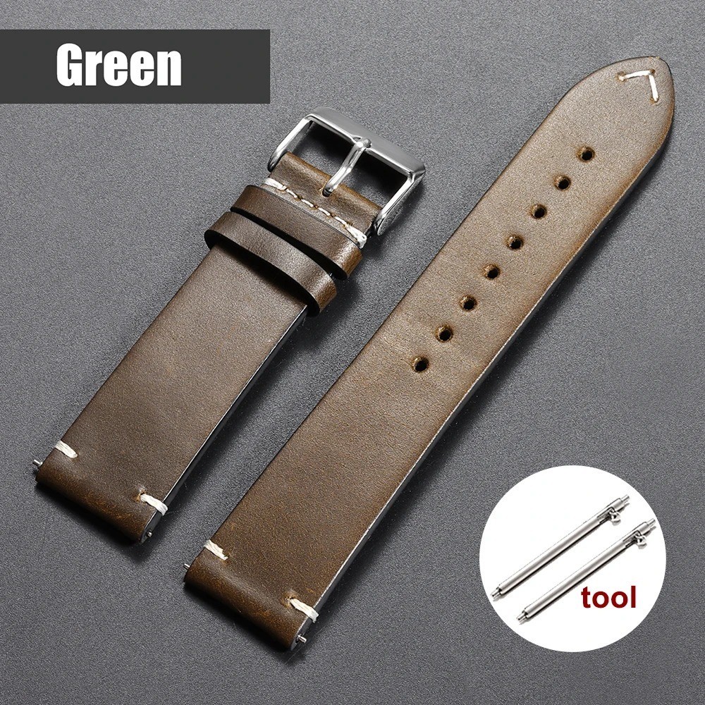 Vintage Oil Waxed Cowhide Watch Strap Quick Release genuine Leather band 18-24mm