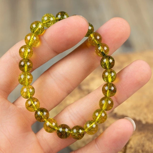 Natural Olive Peridot 8mm Beads Healing Reiki Gemstone Handmade Stretch Bracelet