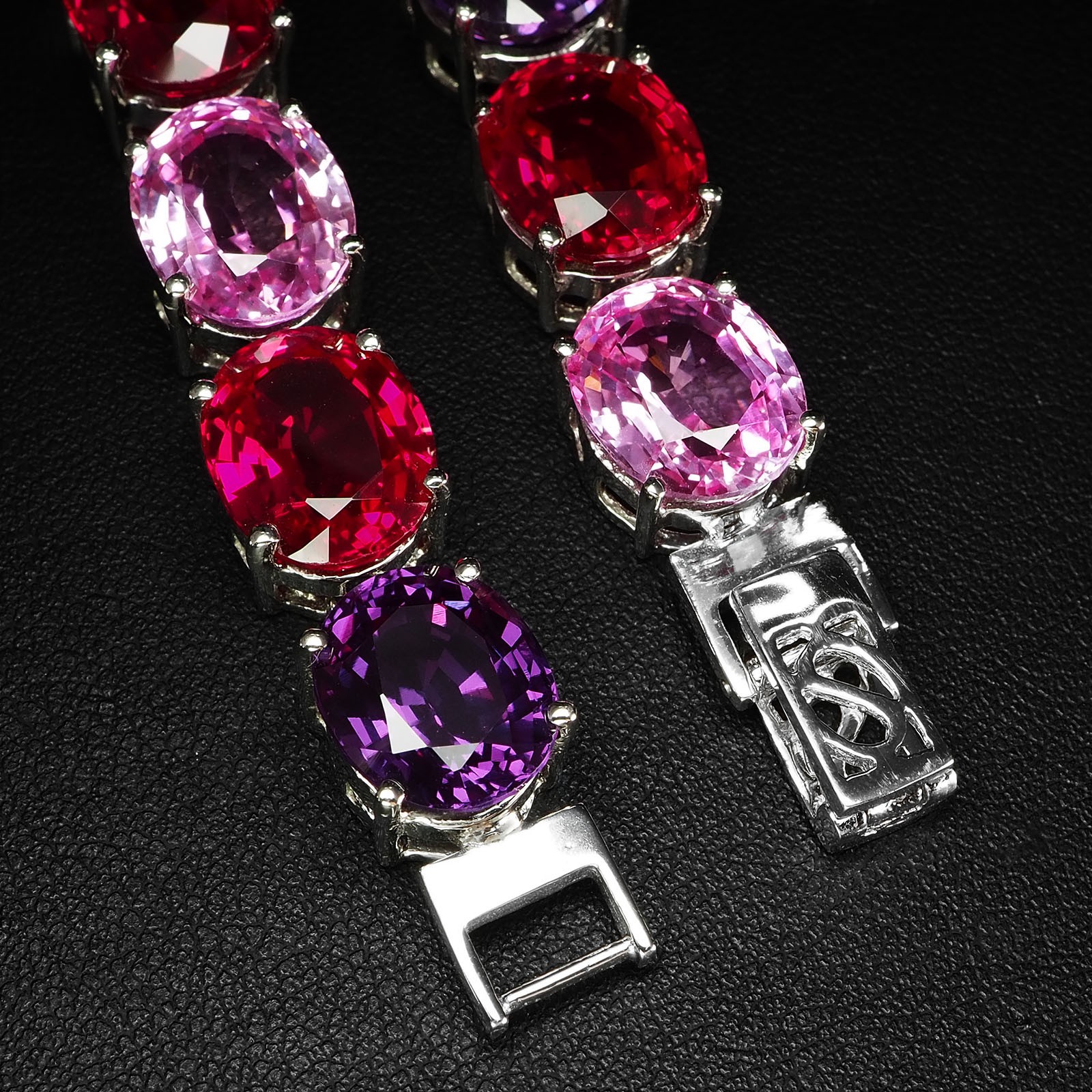 Sapphire Rubellite Tourmaline 108.50Ct 925 Sterling Silver White Gold Bracelets