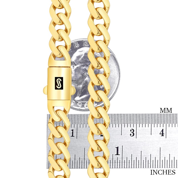 10K Yellow Gold Miami Cuban 7.5mm Monaco Link Chain Necklace Men Women 16″- 30″