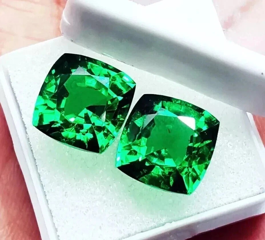 Natural Colombian CERTIFIED Emerald Pair 20-22 Ct Cushion Cut Matching Gemstones
