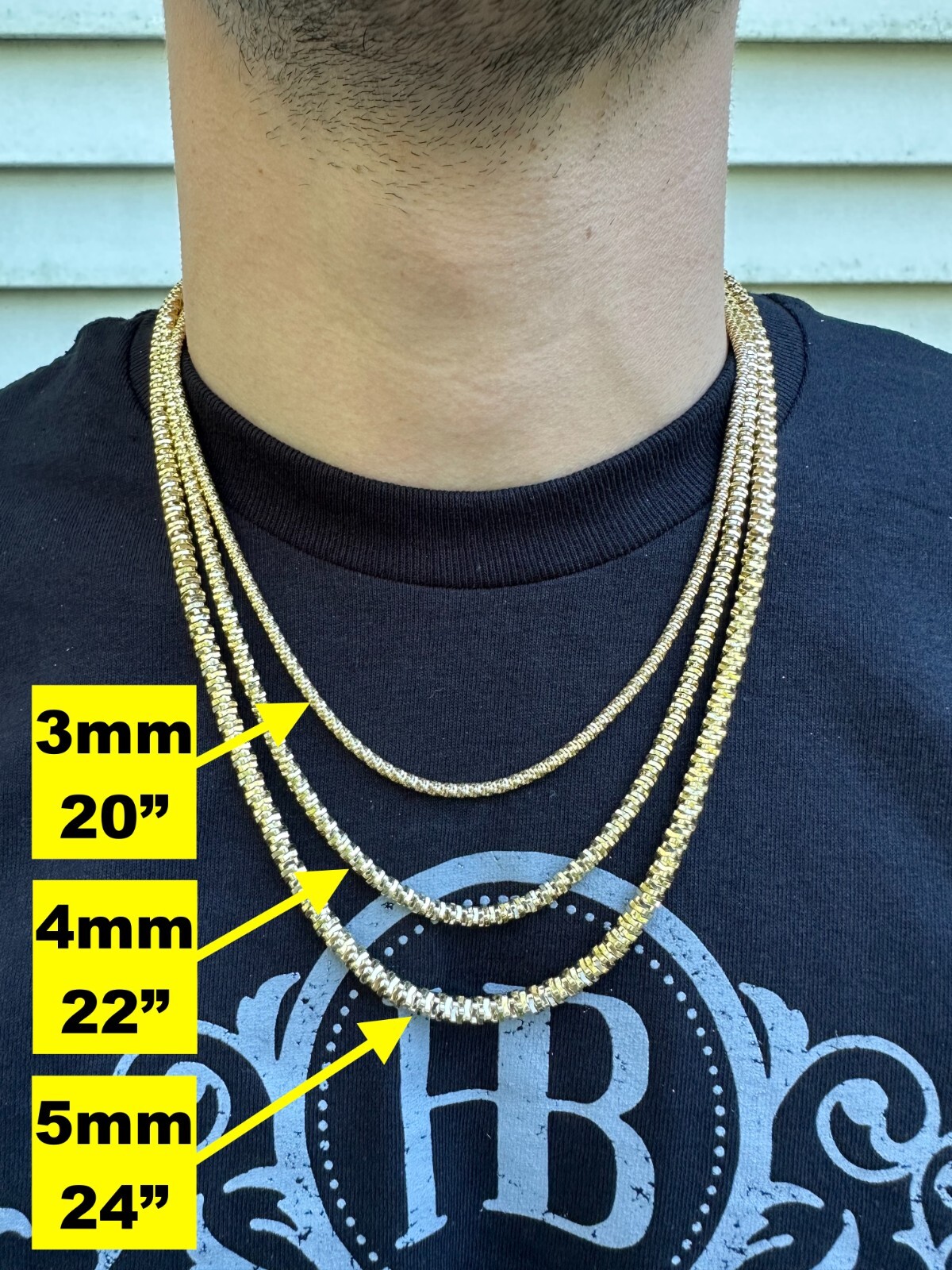 14k Gold Vermeil 925 Silver Diamond Cut Sparkle Ice Rope Chain Necklace 3-5mm