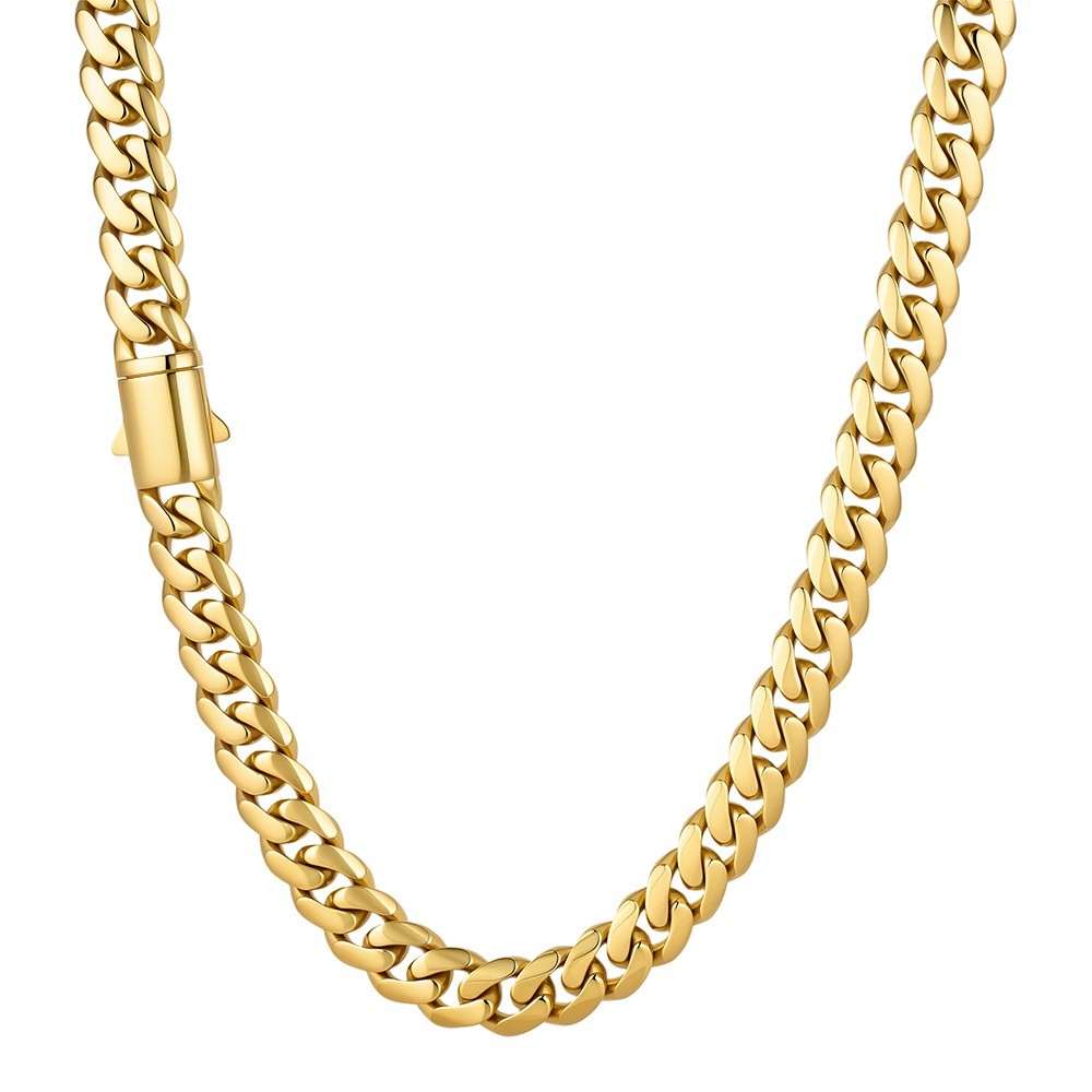 Hip Hop Men 6-14mm Gold Stainless Steel Miami Cuban Link Chain Necklace 16″-40″