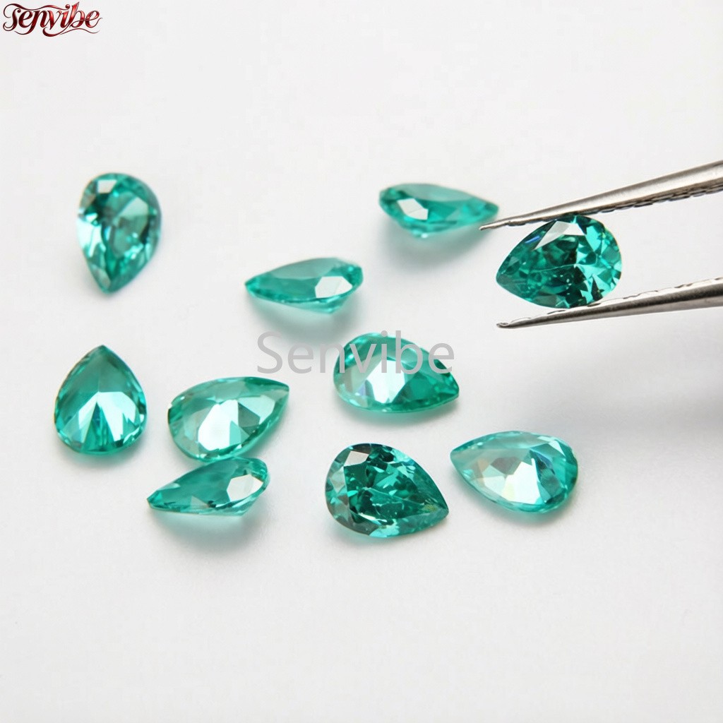 VVS Blue Green Pear Cut Synthetic Zircon 5A Loose CZ Accent Gemstone Jewelry