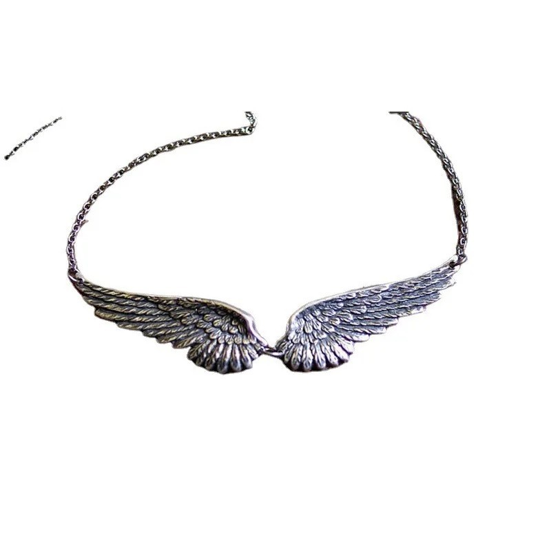 Vintage Angel Wings Feather Choker Necklace Statement Link Collar for Women