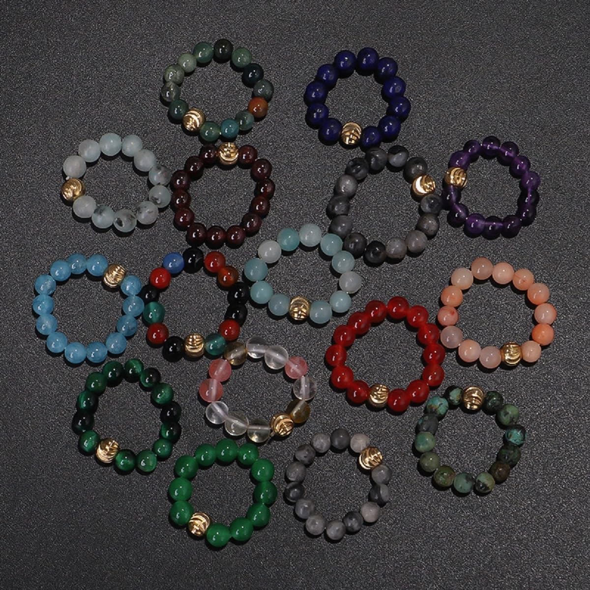 4mm Handmade Healing Stone Beads Ring with Elastic Stretchy Cord, One Size Fi…