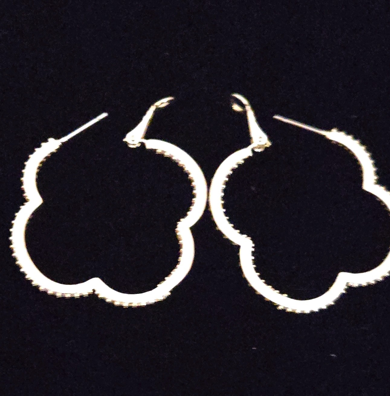 14K Gold Plated Clear CZ Pavé Clover Hoop Earrings Leverback Closure