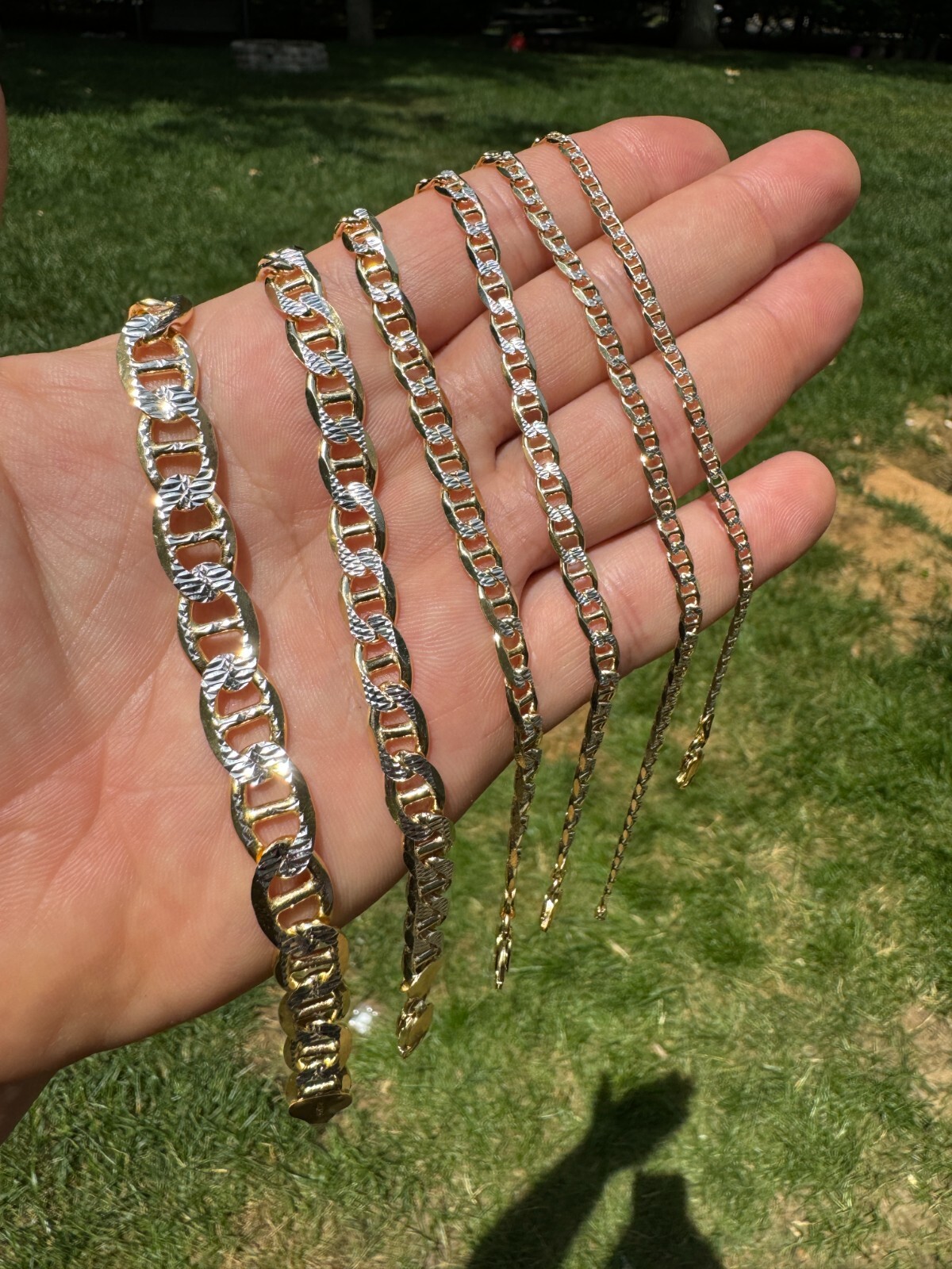 925 Sterling Silver 14k Gold Plated Two Tone Diamond Cut Mariner Link Bracelet