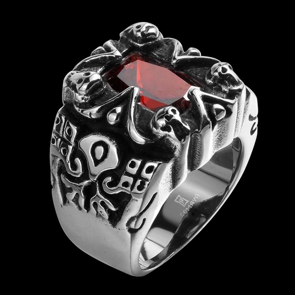 Stainless Steel Gothic Biker Tribal Ring Black Red Men’s UnIsex B202