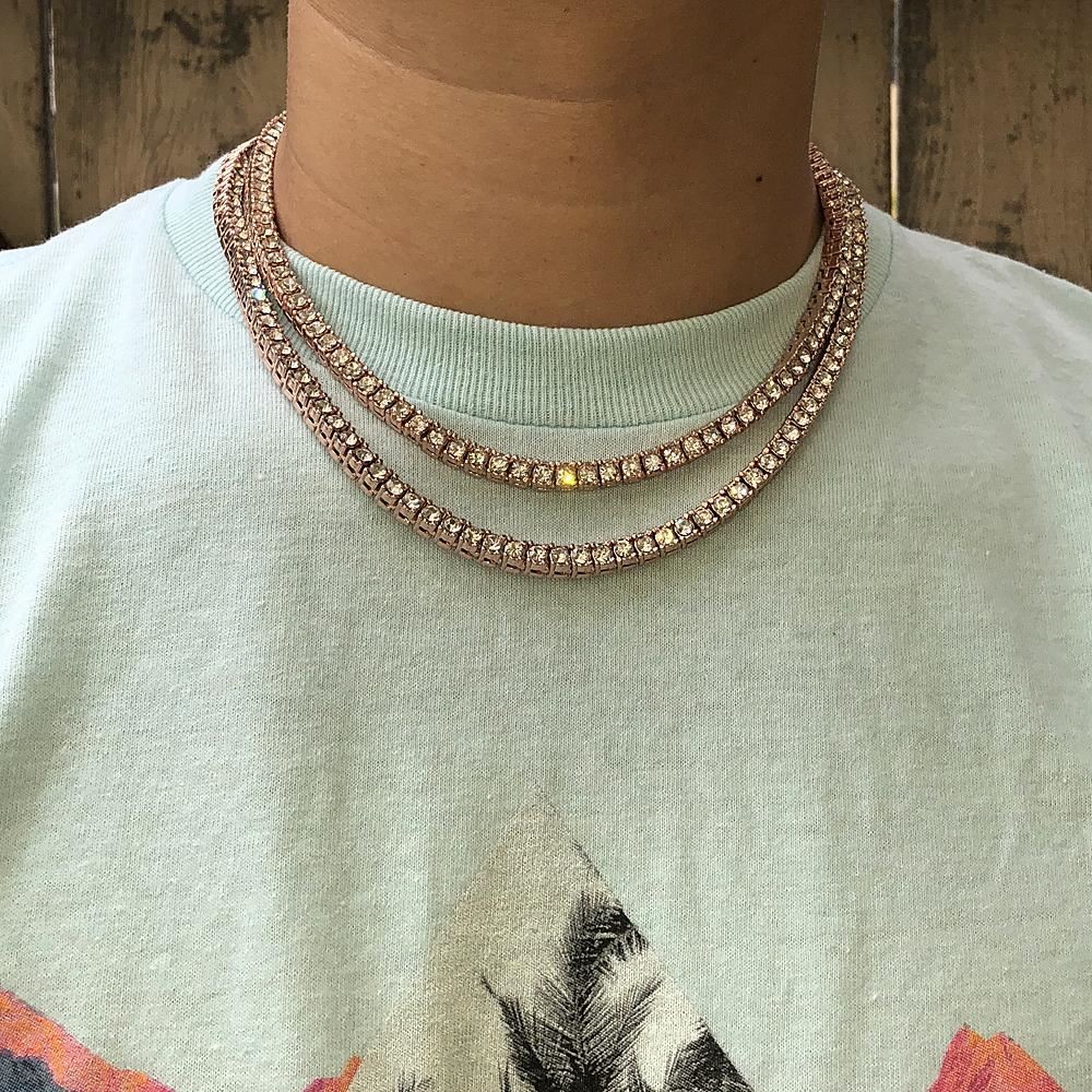 Hip Hop Iced Out Tennis Chain Choker White Yellow Rose Gold