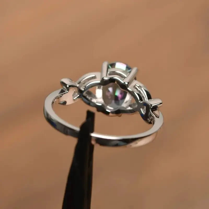 925 Sterling Silver Rainbow Mystical Fire Topaz Wedding Engagement Ring Size 7