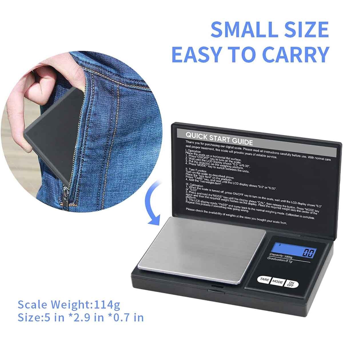 Digital Scale 1000g x 0.1g Jewelry Gram Silver Gold Coin Pocket Size Herb Grain