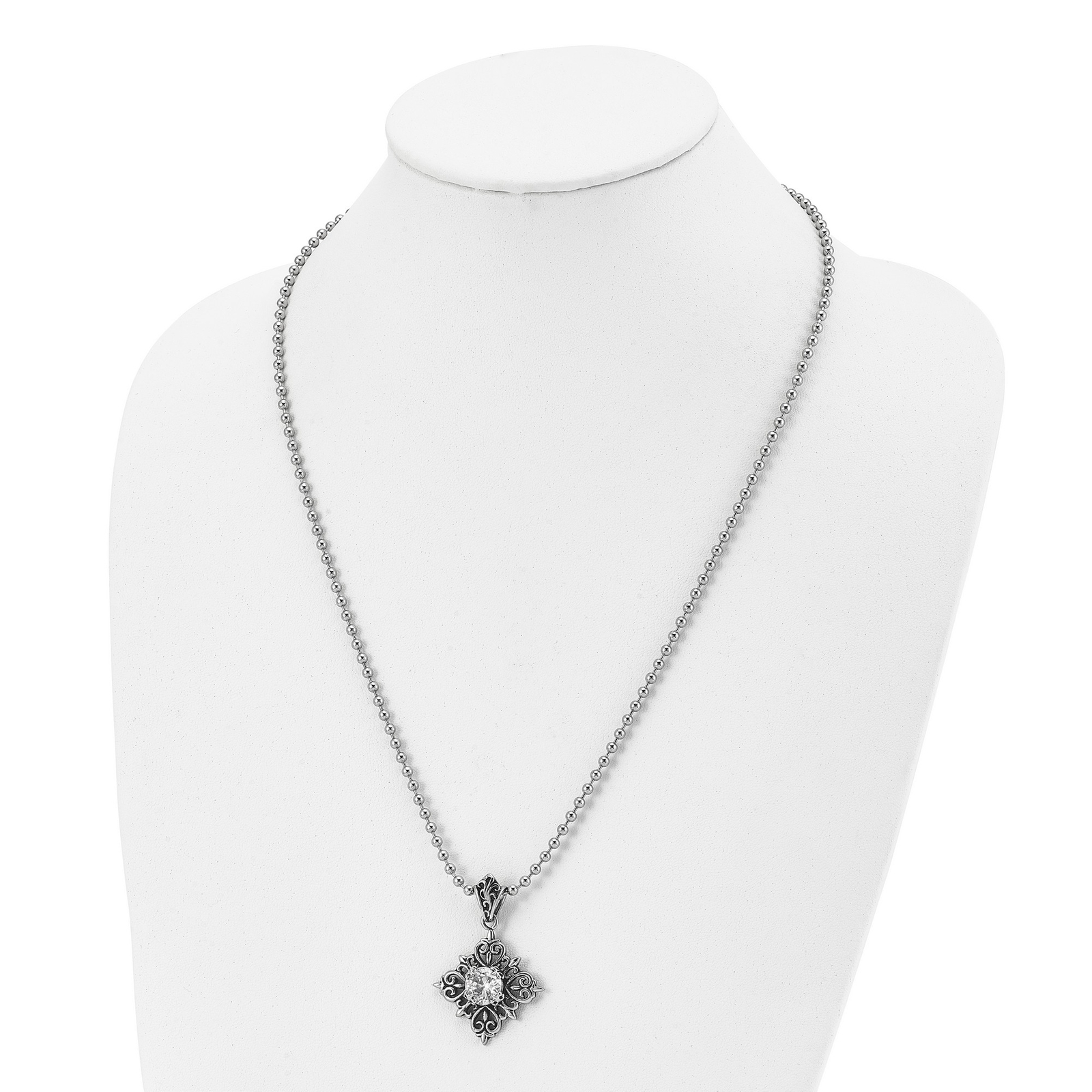 Stainless Steel Antiqued And Polished Glass Necklace