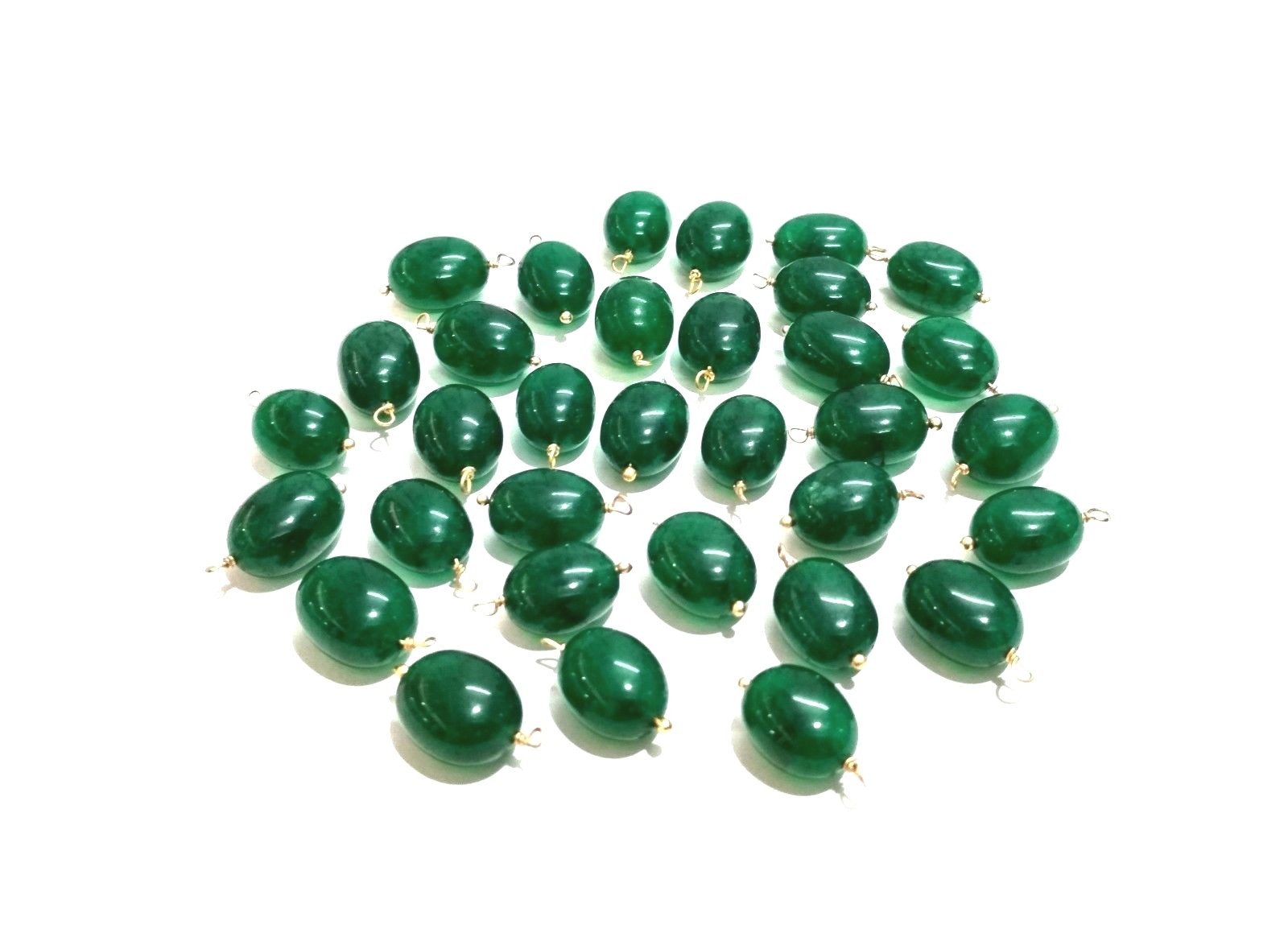 50 Pcs Natural Green Quartz Oval Smooth 7×9-8x12mm Beads, Gold Wire Wrapped Link