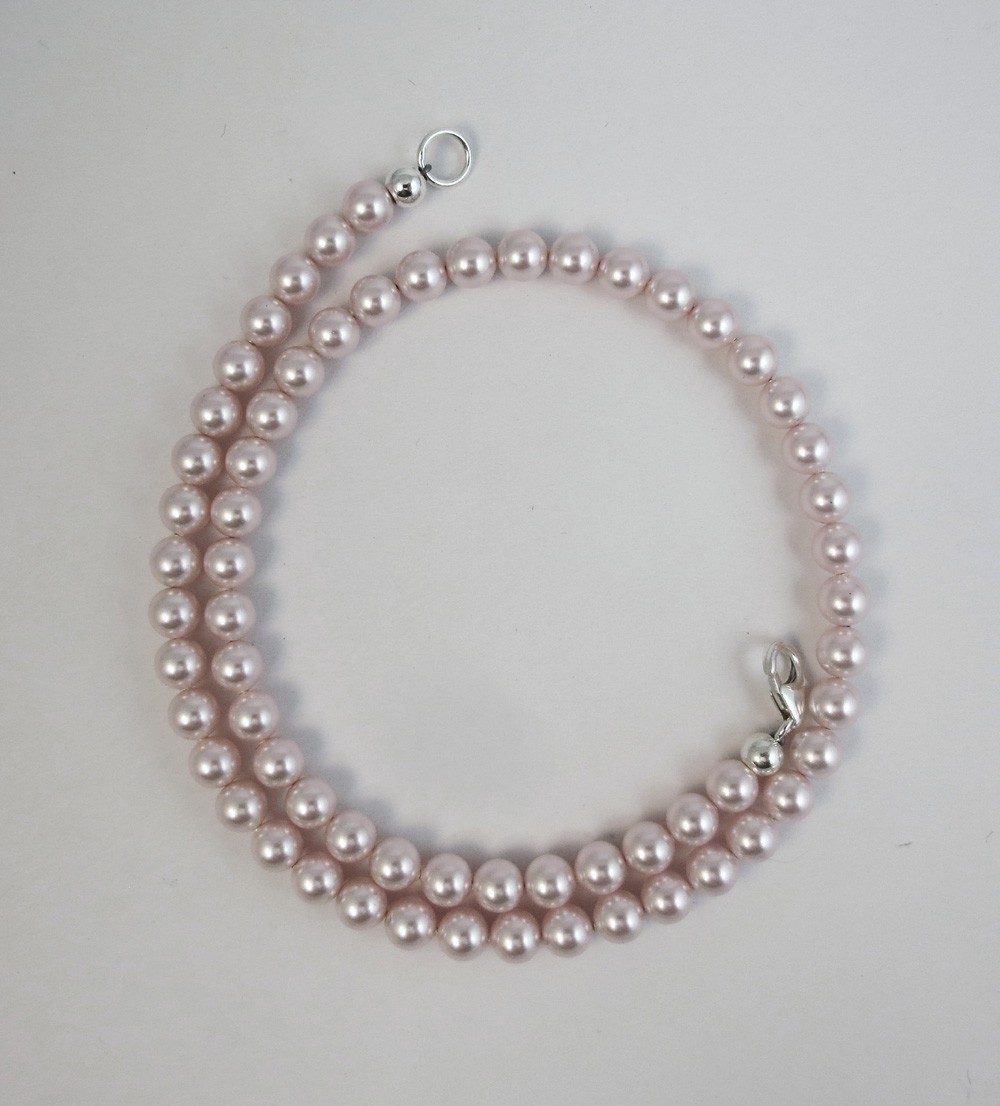 6mm Pink Pearl Necklace with Crystal elements 14,16,18,20,22,24,30 inch