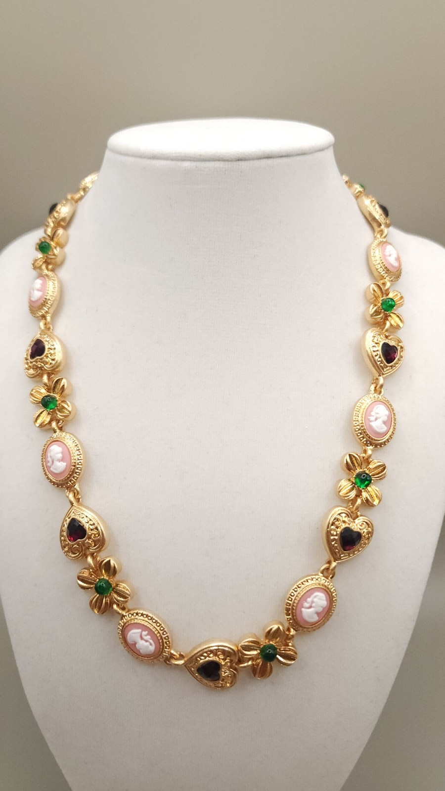 Frou Frou Matte Gold Cameo Necklace Choker Heart Flower Pink 90s Runway Style
