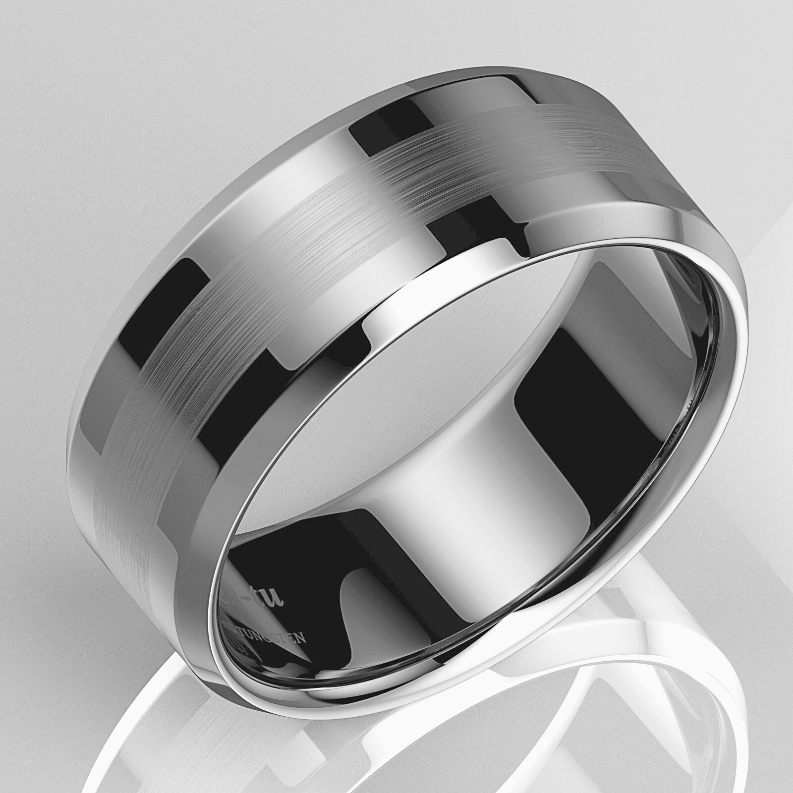 8/6mm Brushed Center Silver Tungsten Carbide ring Wedding Band ATOP Mens Jewelry