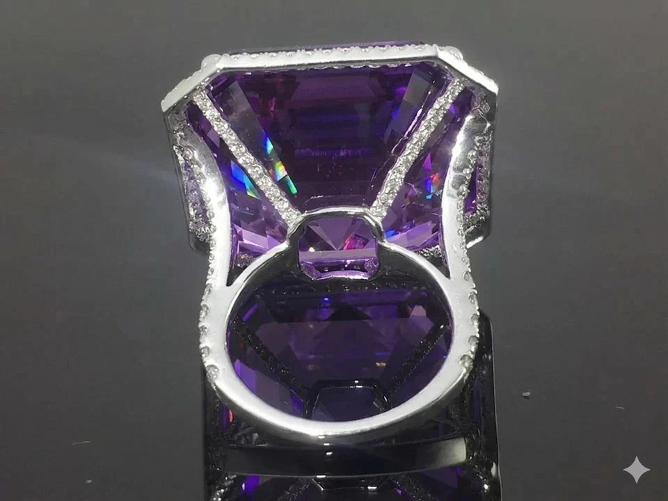 RARE 12 Ct Treated Certified Purple Diamond Solitaire Ring, In 925 Silver
