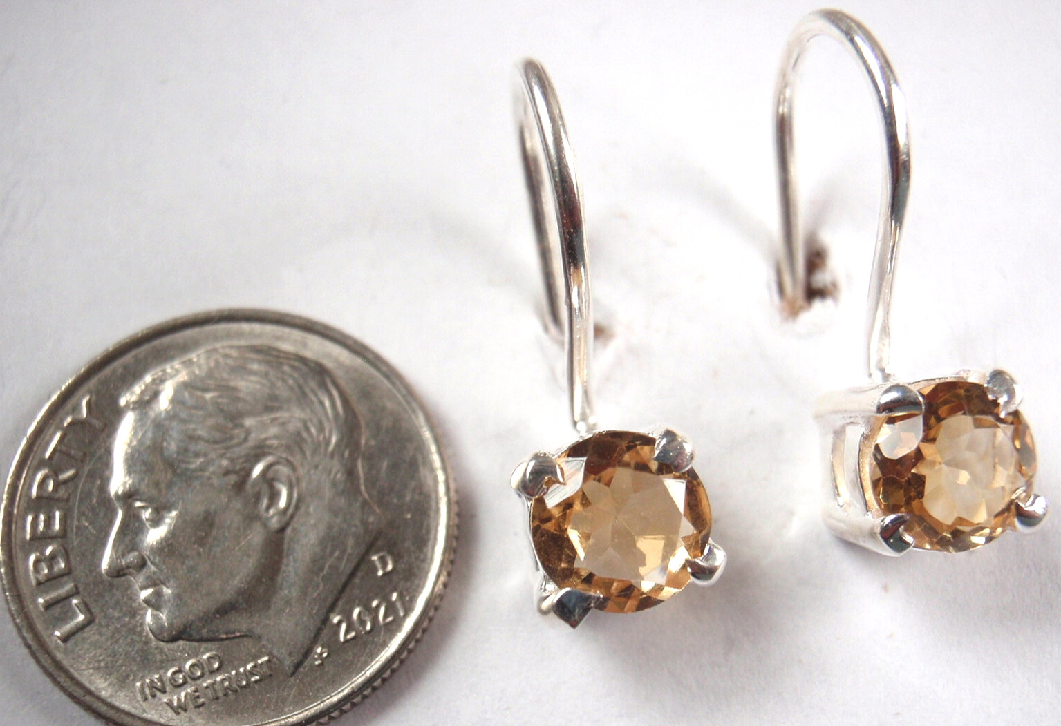 Faceted Citrine 925 Sterling Silver Wire Back Earrings