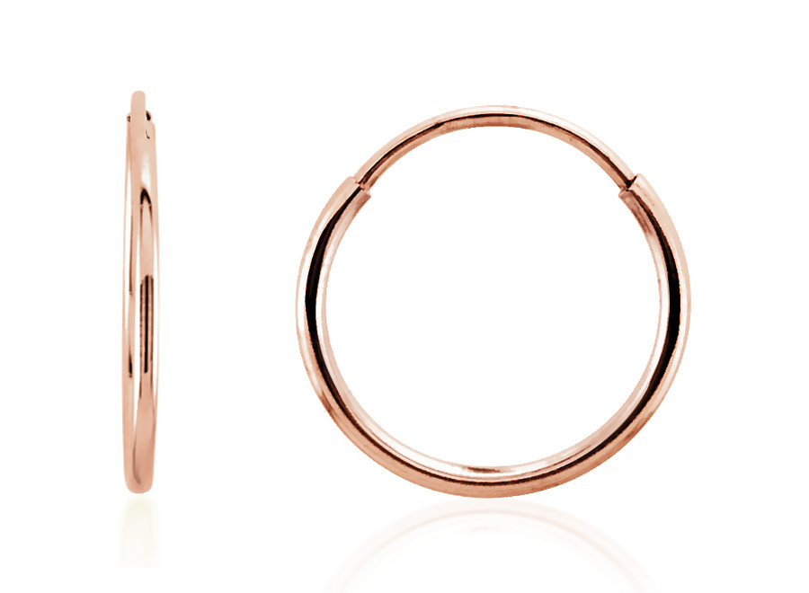 14K Rose Gold Hoop Earrings Endless Hoops 1mm Slender 10mm 12mm 15mm 20mm 24mm