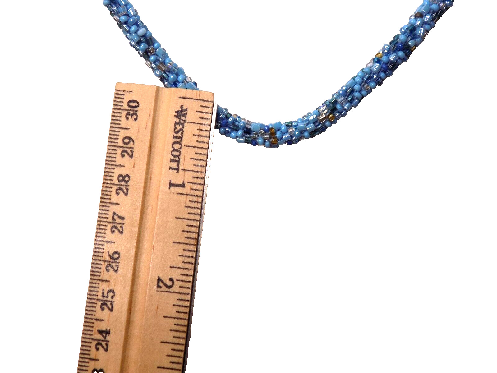 Vintage Nepal Potay Necklace Blue Glass Seed Bead Toggle Closure 17″ to 18″ Long