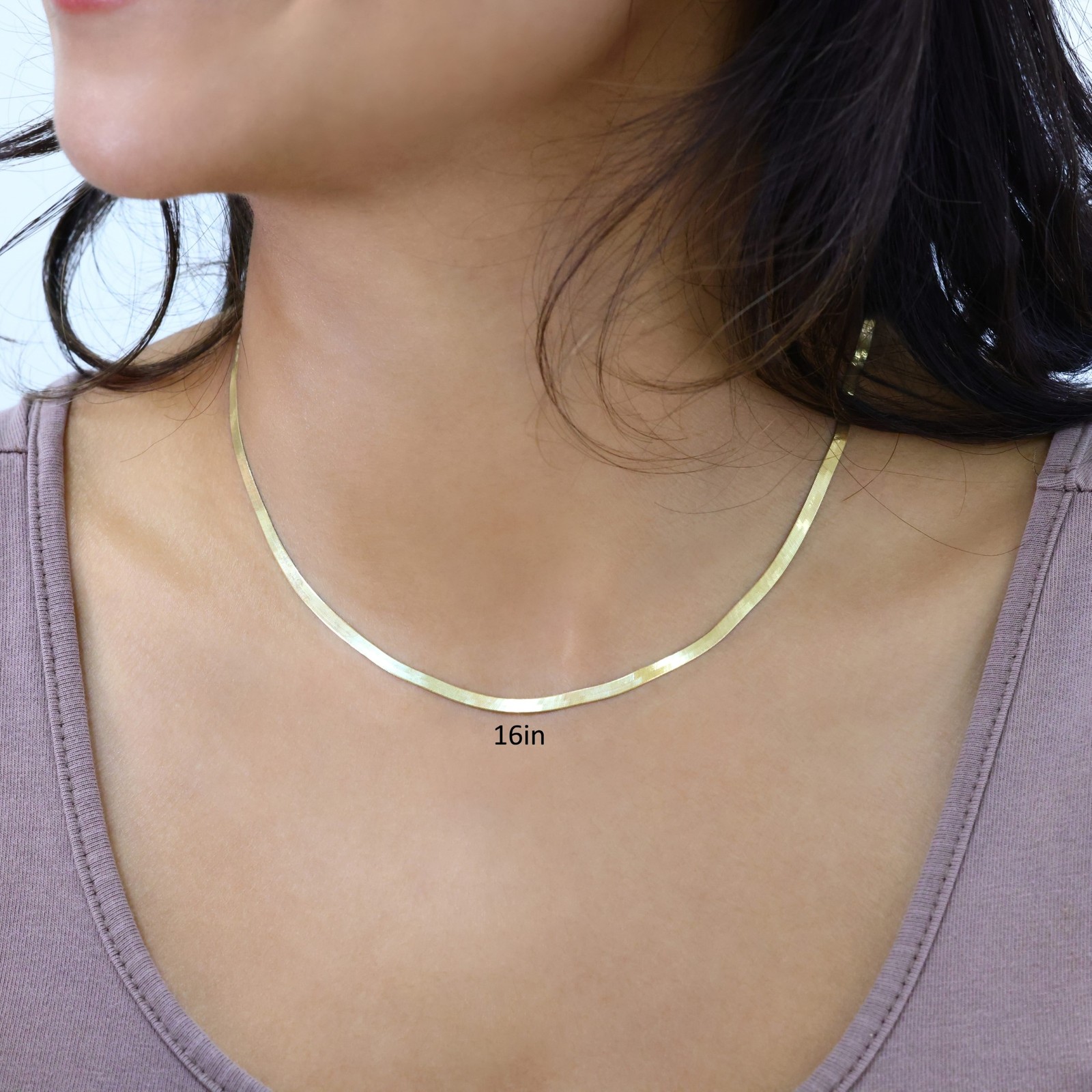 10K Yellow Gold Solid 3mm-9mm Flat Herringbone Chain Necklace Women Men 16″- 24″