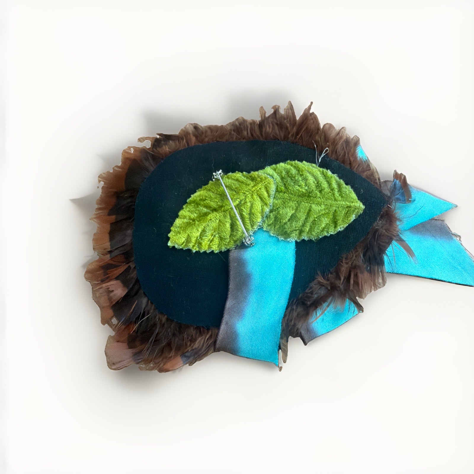 Feather Velvet And Crystal Brooch Pin