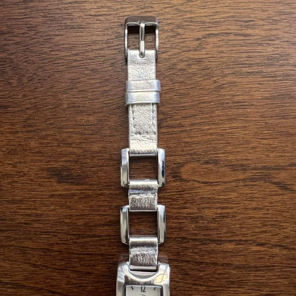 Vintage “P” Women’s Watch Silver Tone New Battery Rectangle Face White 8 in.