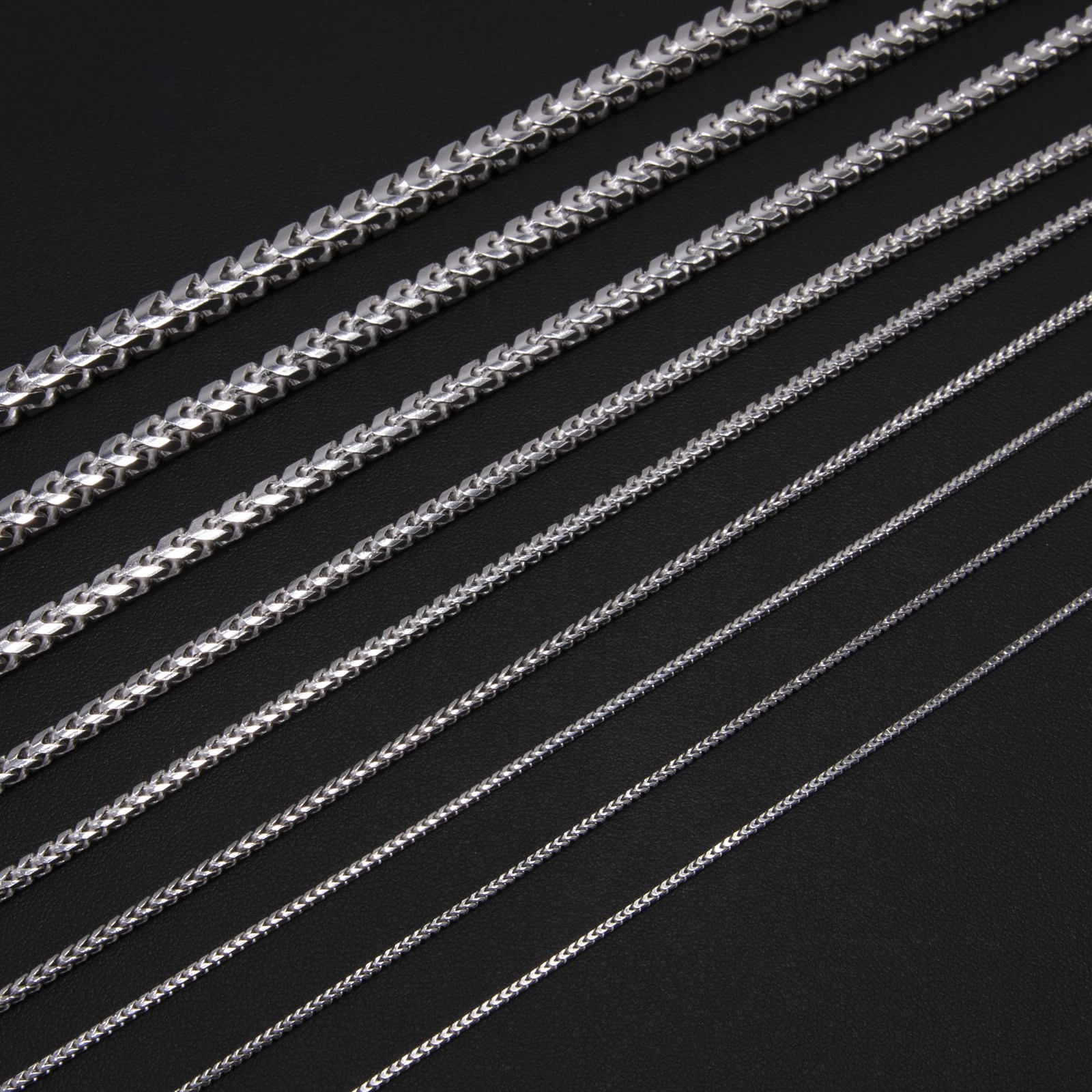 Rhodium Franco Chain Solid Sterling Silver 925 Italy All Sizes