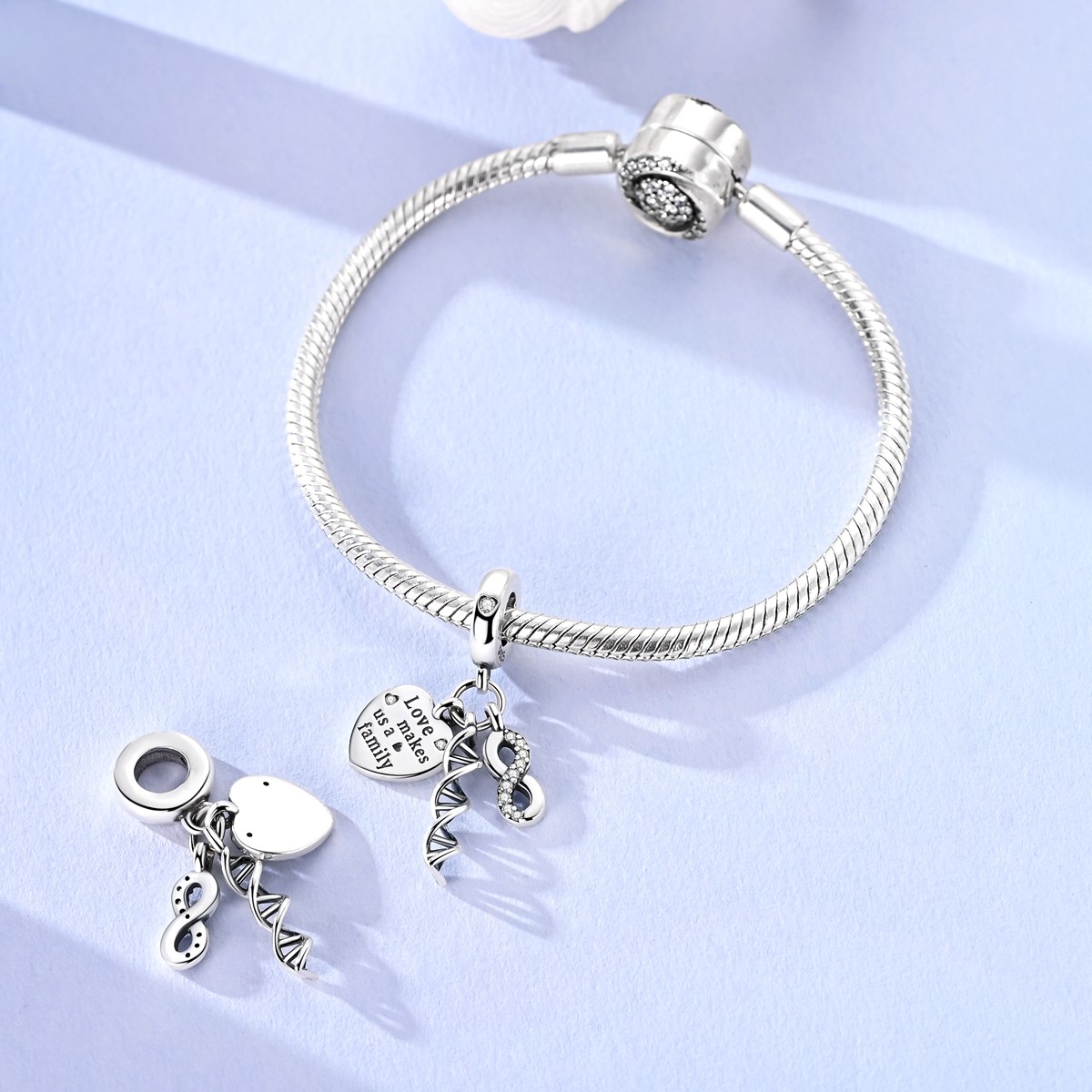 MULA 925 Stering Silver DIY Charm AAA CZ Love Family Pendant for Women Bracelet