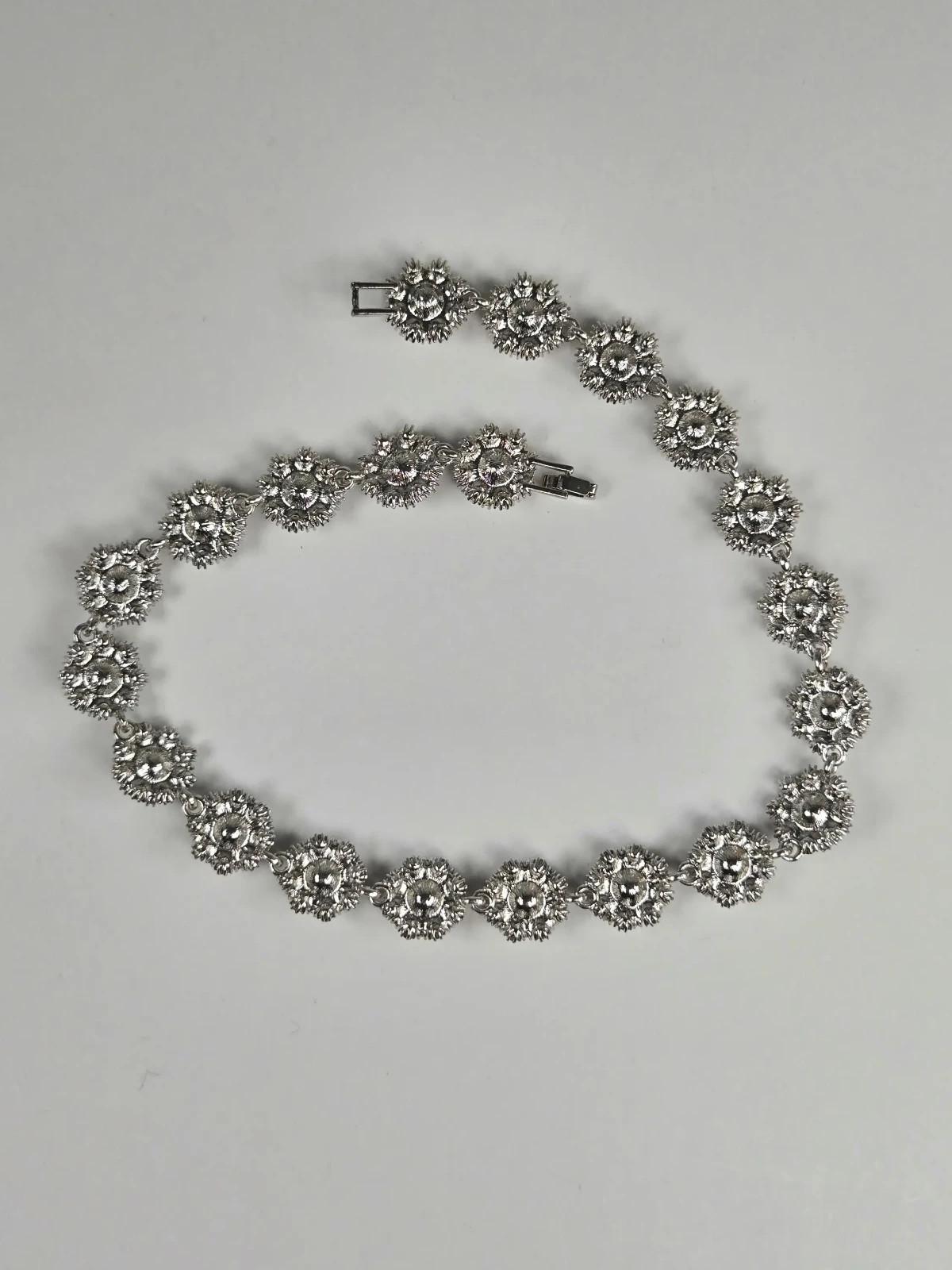 Blue Rhinestone Necklace Victorian Style 16 In Statement Special Occasion Silver