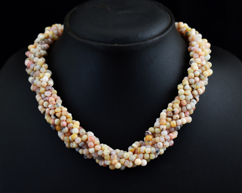 427 Cts Earth Mined Pink Australian Opal Round Shape Beads Necklace JK 01E288
