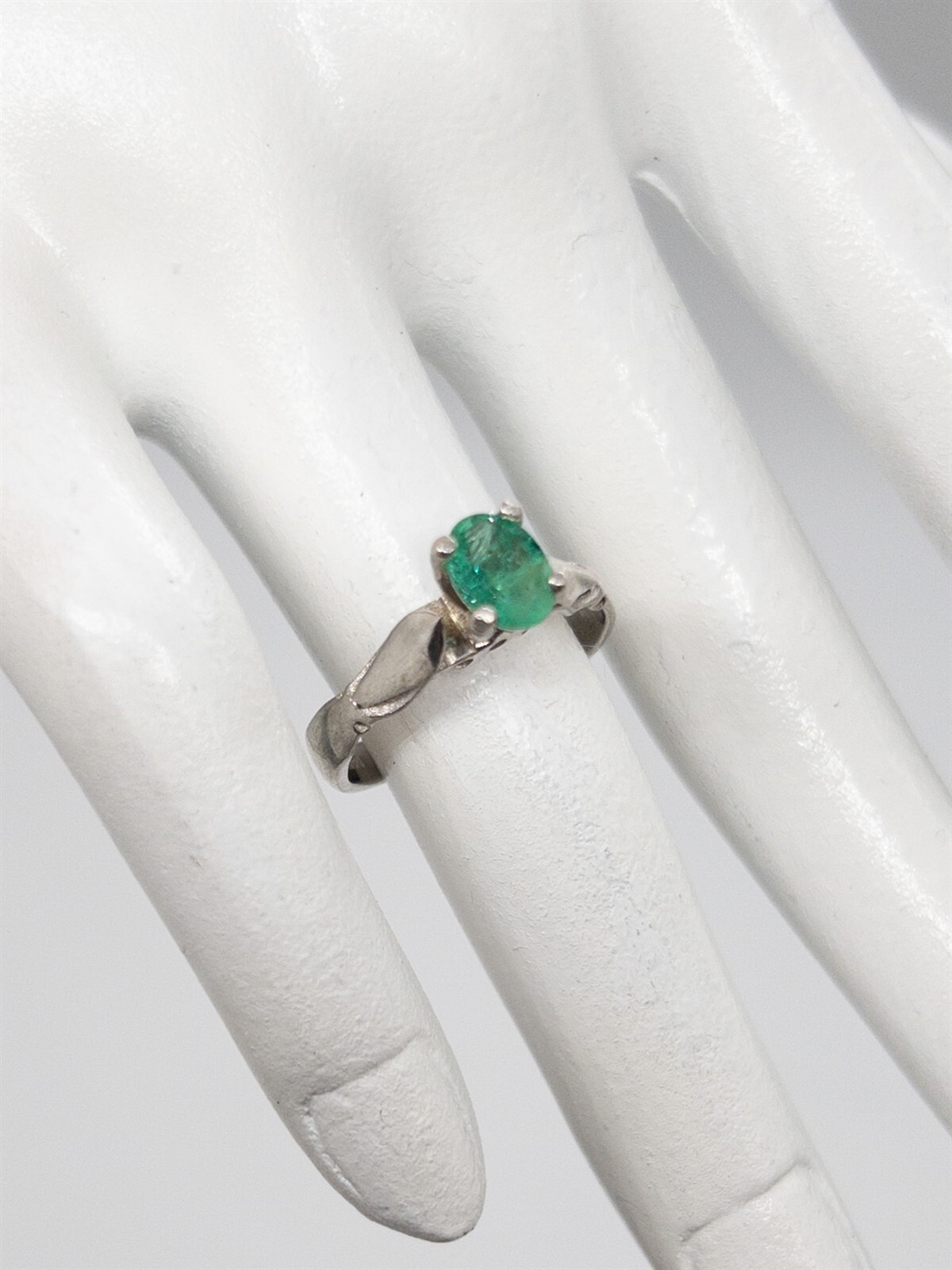 Vintage 1920s $2400 1ct AAA+++ Natural Emerald 14k White Gold Wedding Ring