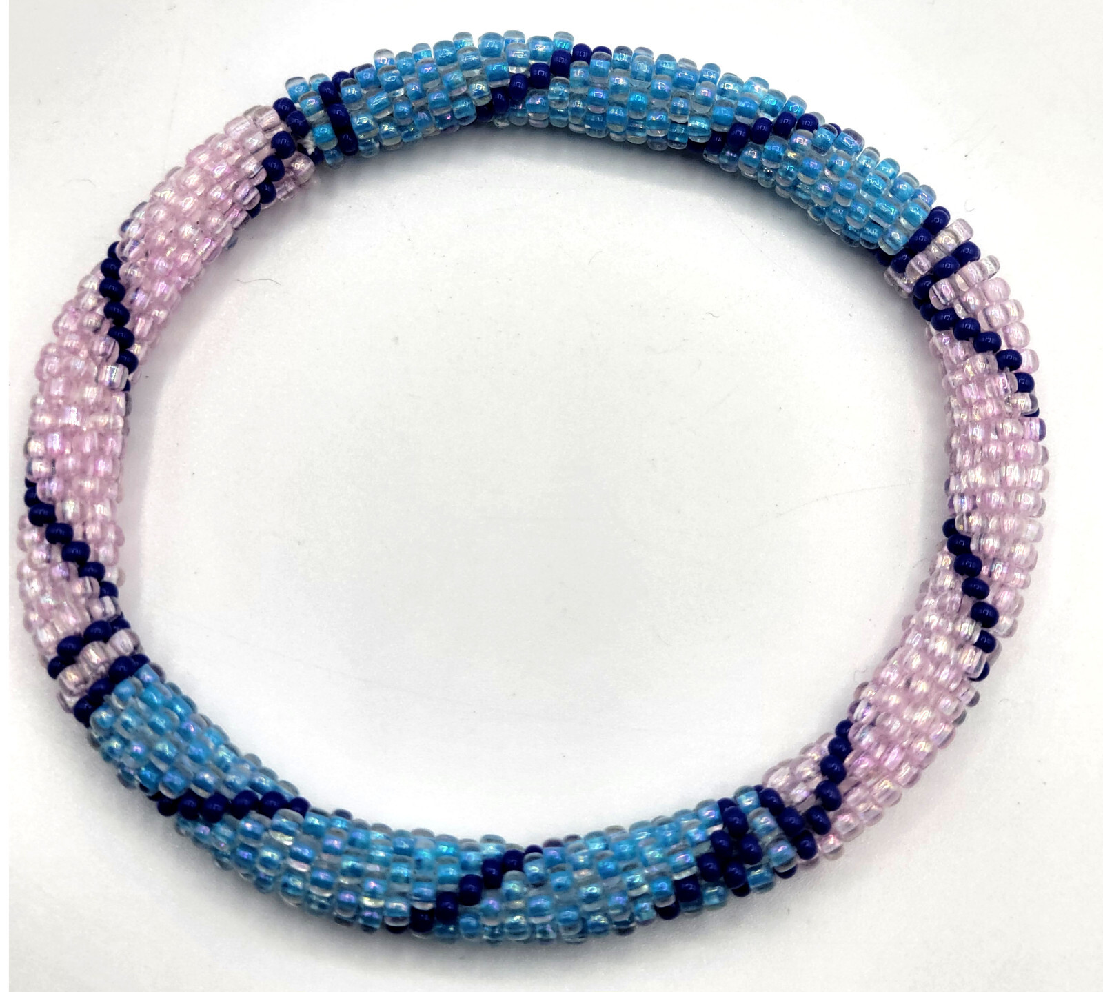 Set of 2 Handmade Beaded Bracelet Nepal Glass Bead Stackable Crochet Bracelets